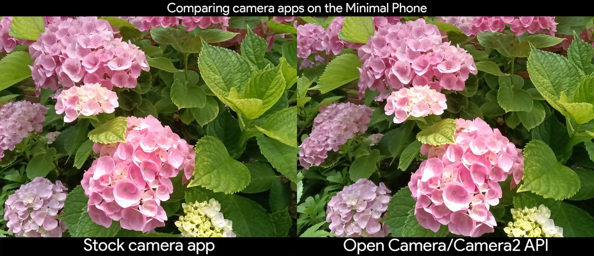 Comparing the stock camera app to the Open Camera app with camera2 API on the Minimal Phone