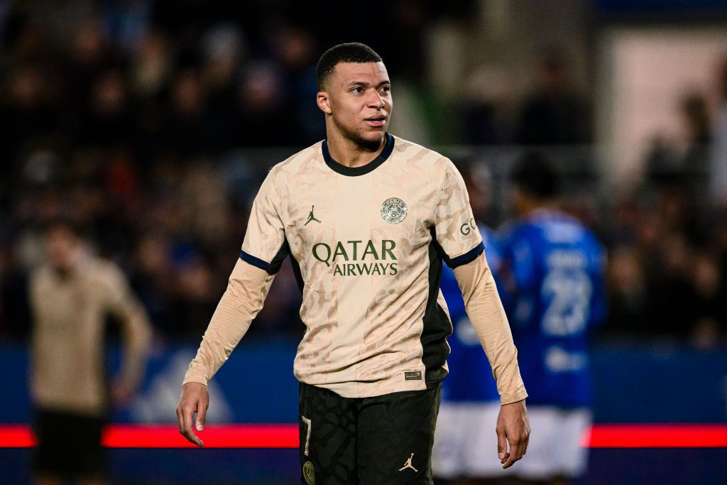 Kylian Mbappe of Paris Saint Germain walks in the field during the Ligue 1 Uber Eats match between RC Strasbourg and Paris Saint-Germain at Stade de la Meinau on February 2, 2024 in Strasbourg, France. (Photo by Marcio Machado/Eurasia Sport Images/Getty Images)