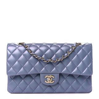 Chanel Iridescent Lambskin Quilted Medium Double Flap Light Purple