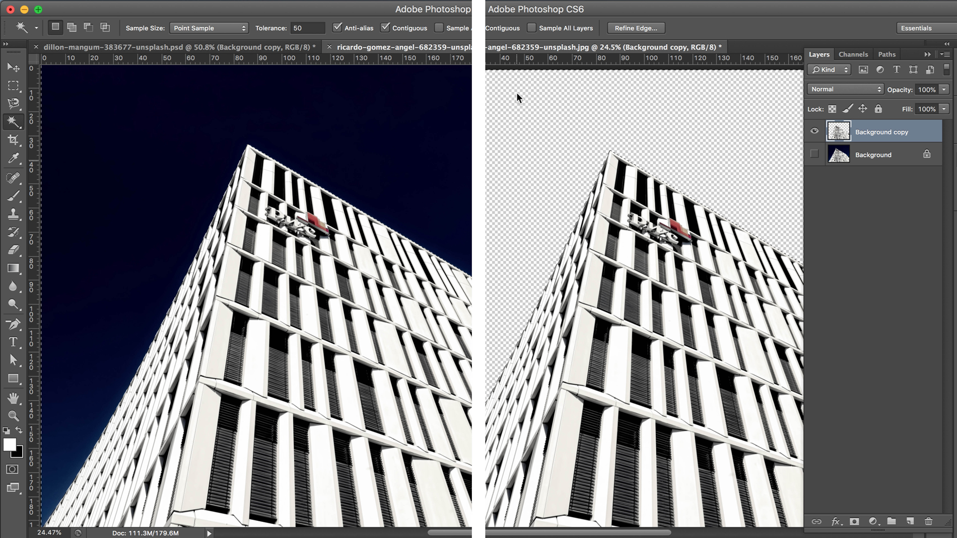 Screenshot of building with background removed in Photoshop