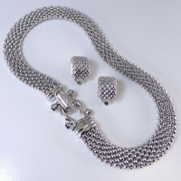 Silver Mesh Buckle Choker Women's Crystal Magnetic Necklace Clip Earrings Set | $48.95