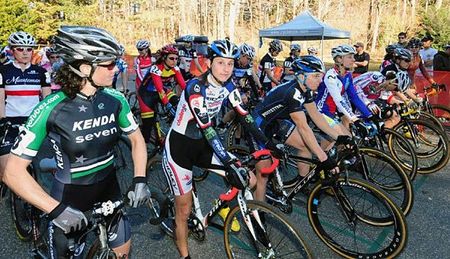 The elite women's front row gets final instructions from the officials