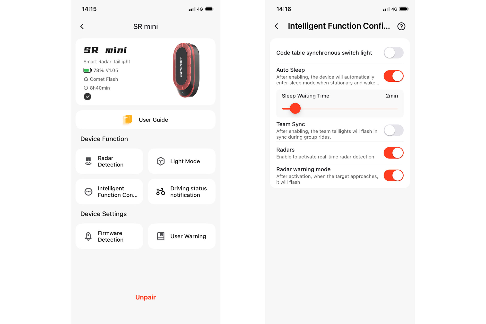 iGPSport app settings pages.
