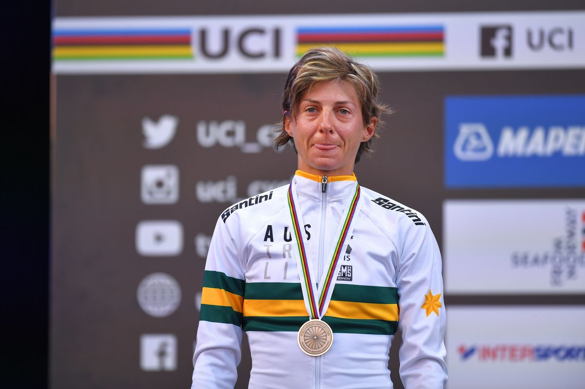 An emotional Katrin Garfoot (Australia) on the podium