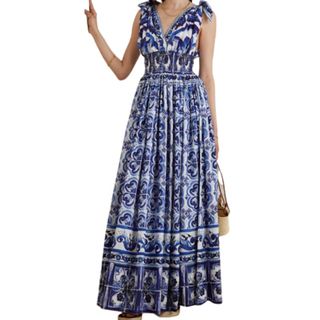 D&G blue and white print maxi dress