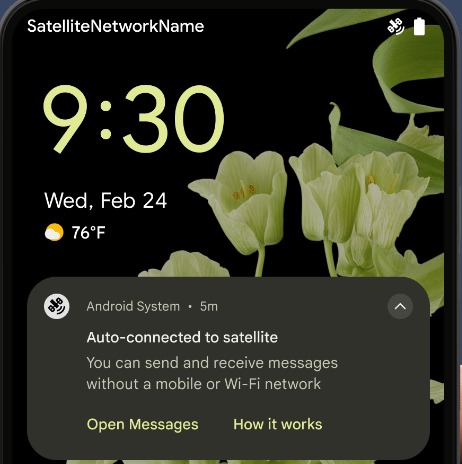 satellite connectivity notification on android 15
