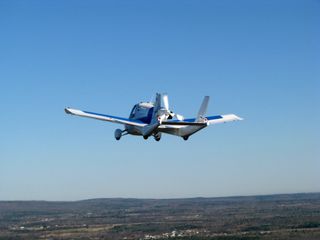Terrafugia's Transition seen from the back during its test flight.