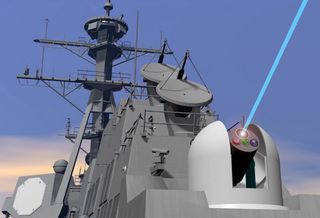 An image showing a Navy laser weapons system, circa 2012.