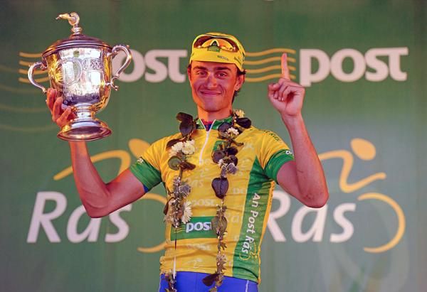 Nicolas Baldo (Atlas Jakroo) celebrates after winning the 2012 An Post R&aacute;s