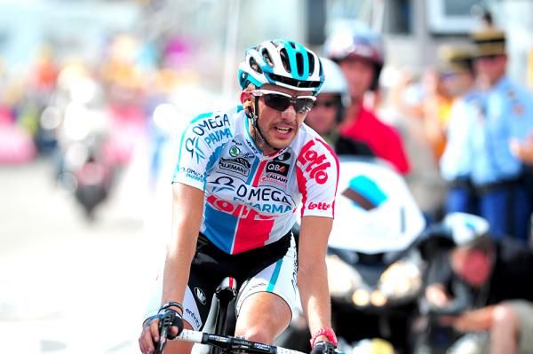 Jelle Vanendert (Omega Pharma-Lotto) comes across the line after his first Tour de France stage win