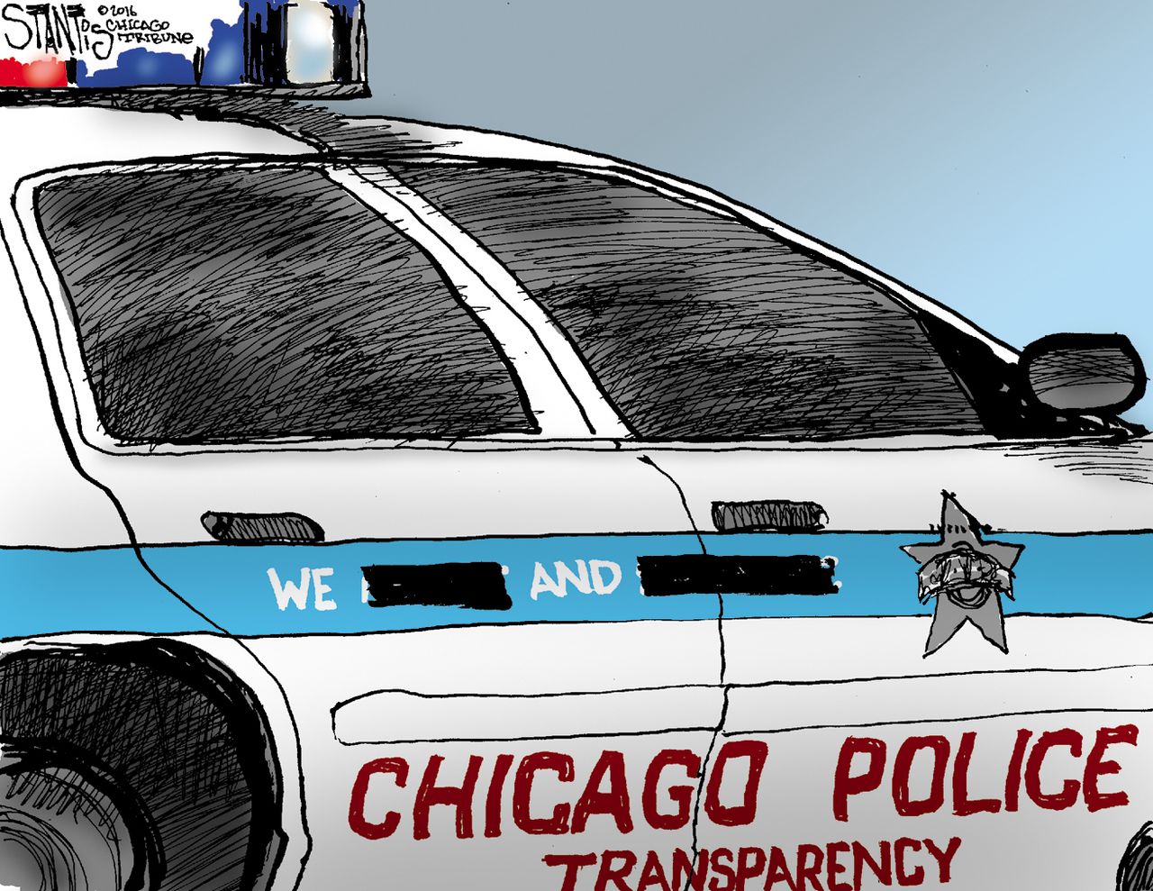 Editorial cartoon U.S. Chicago Police Department transparency