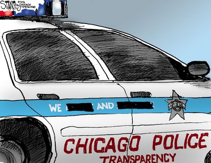 Editorial cartoon U.S. Chicago Police Department transparency