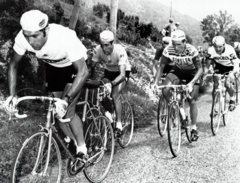Eddy Merckx leading Luis Ocano during the fateful 14th stage of the 1971 Tour de France when Ocano crashed out of the race