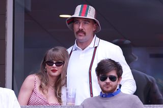 Taylor Swift and Travis Kelce at the US Open where Swift wears a gingham dress