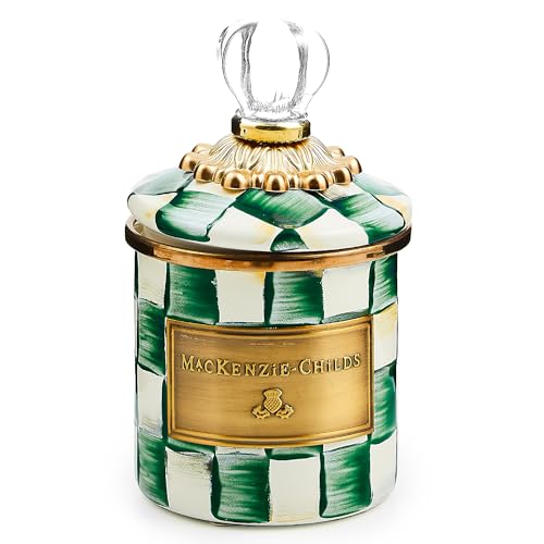 Mackenzie-Childs Mini Enamel Canister, Kitchen Storage Container With Lid, Green-And-White Emerald Check