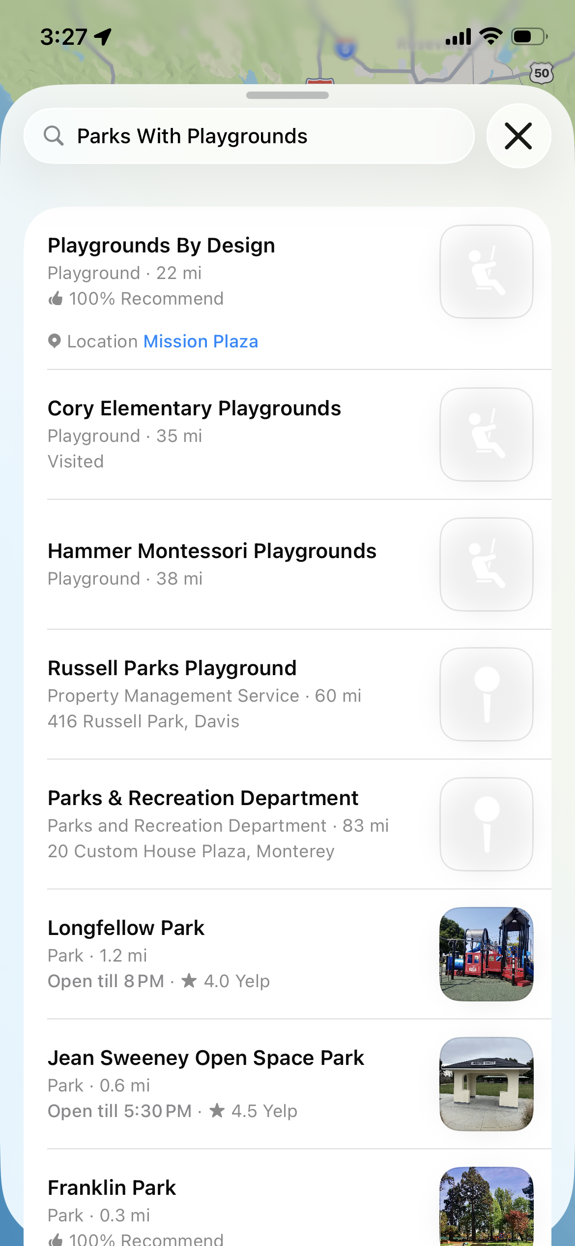 Screenshot of Apple Maps in iOS 26 public beta with natural language search