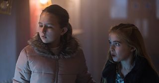 Ella and Leah break in to the school and hear a ‘ghost’ who is atually Kim shouting for help in Hollyoaks.