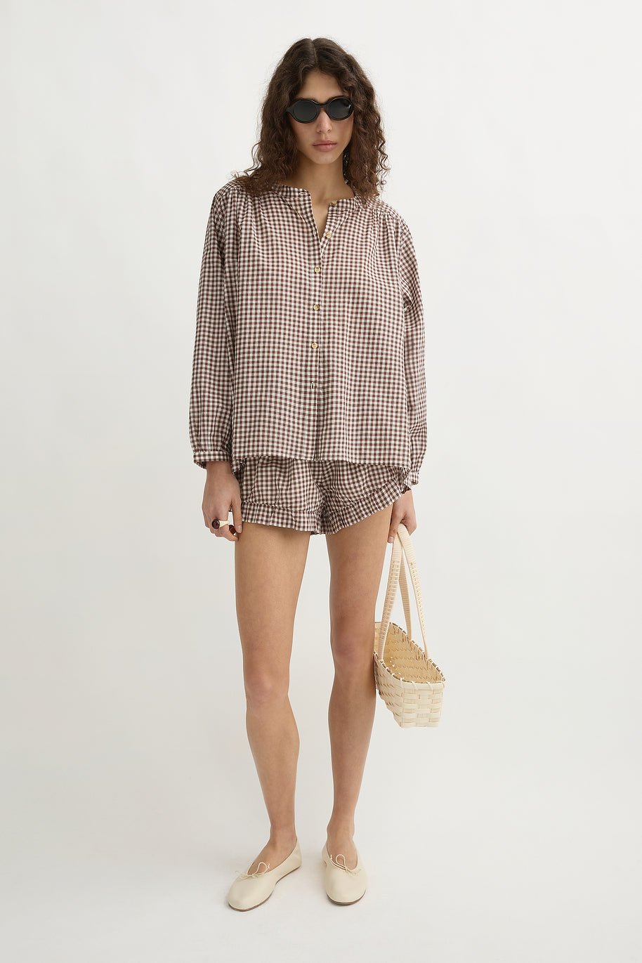 Mira Shirt - Petite Mocha Gingham