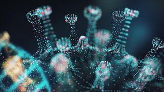 Conceptual illustration of coronavirus spike proteins on the surface of the virus