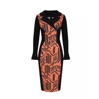 Hot squash orange and black panelled illusion dress