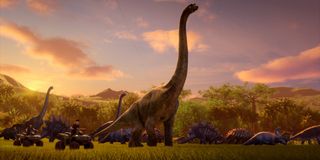 A herd of Brachiosauruses in Jurassic World: Camp Cretaceous