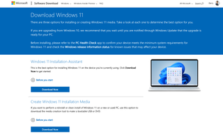 Screenshot showing available options for installing Windows 11