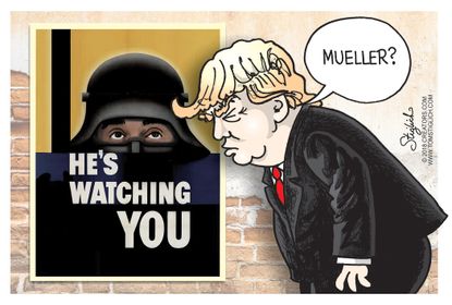 Political cartoon US Trump Mueller FBI Russia investigation spy