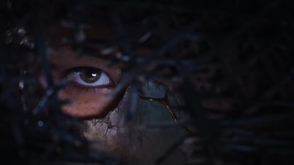 Ghost of Yotei protagonist's eye seen through straw hat