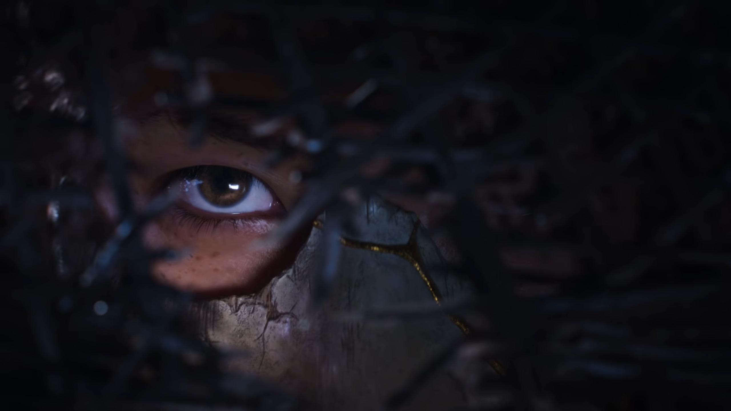 Ghost of Yotei protagonist's eye seen through straw hat