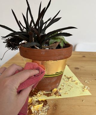 plant pot project with DIY gold leaf