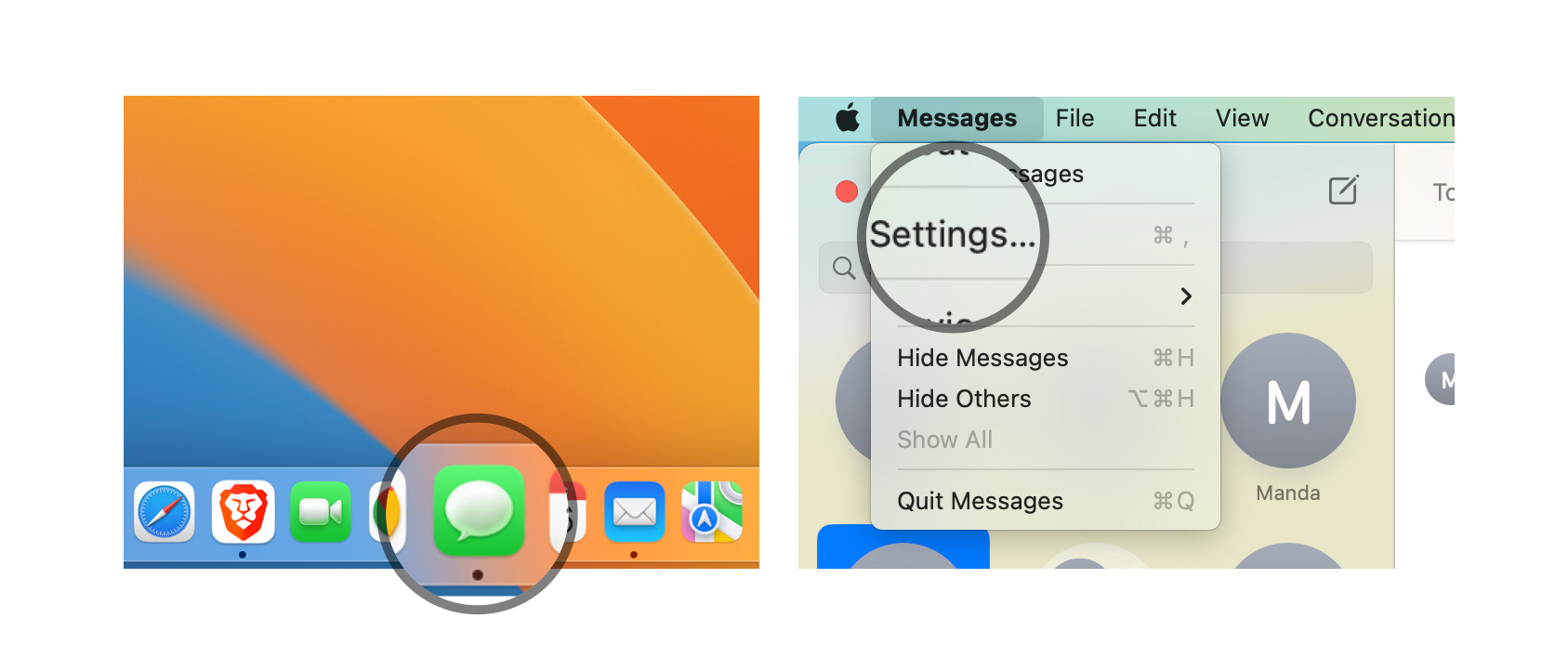 Launch Messages on your Mac. Open the Settings for Messages (⌘ and , or just click Messages and select Settings on the menu bar).