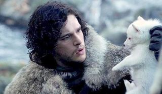 Kit Harrington as Jon Snow with his puppy dire wolf Ghost on HB's
