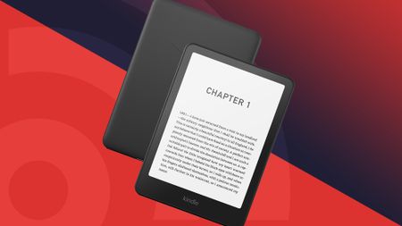 The Amazon Kindle Paperwhite as the best Kindle on a read and blue background