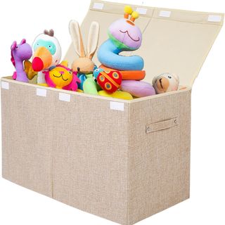 Large toy chest that's collapsible, linen color and velcro lid