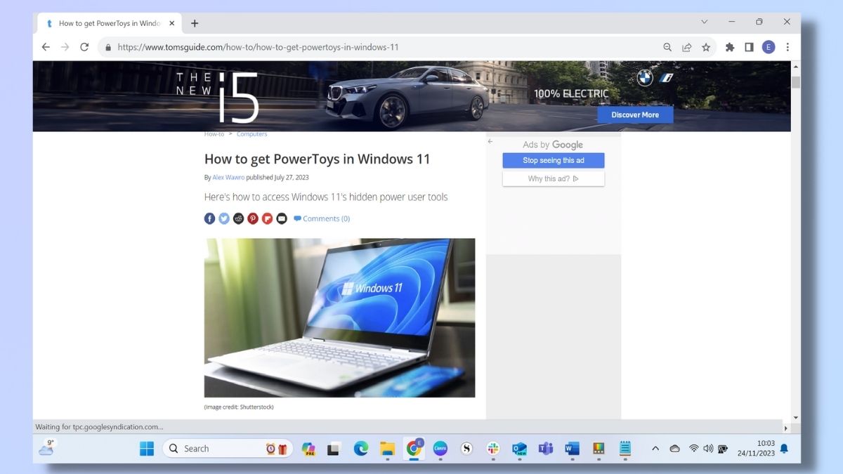 لقطة شاشة توضح كيفية استخدام Windows 11 PowerToys Text Extractor - حدد الصورة