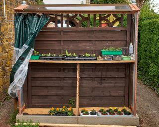 Polycarbonate greenhouse in the garden for growing your own fresh food