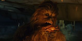 Chewbacca almost eating a Porg