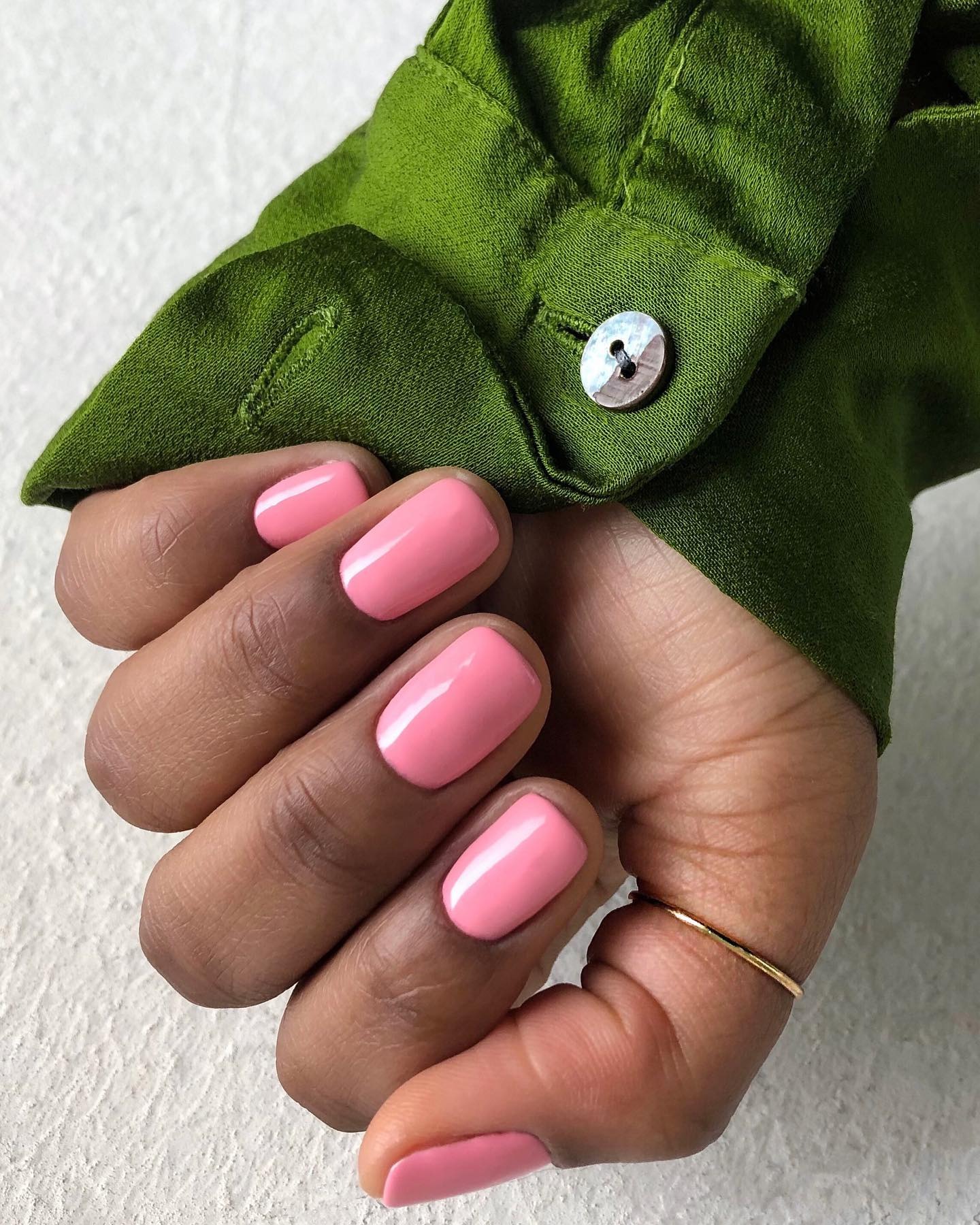 Short square pink nails