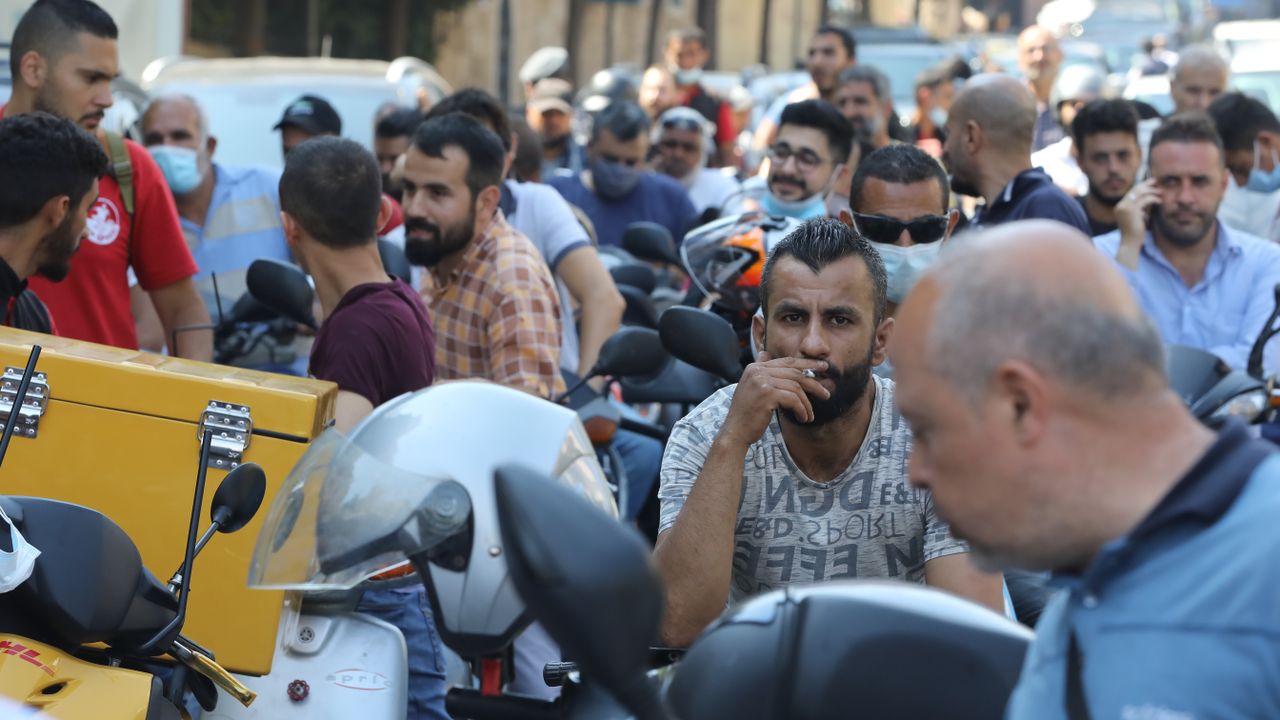 A queue outside a petrol station in Beirut, Lebanon