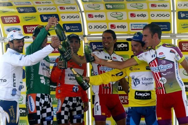 The post-stage four podium