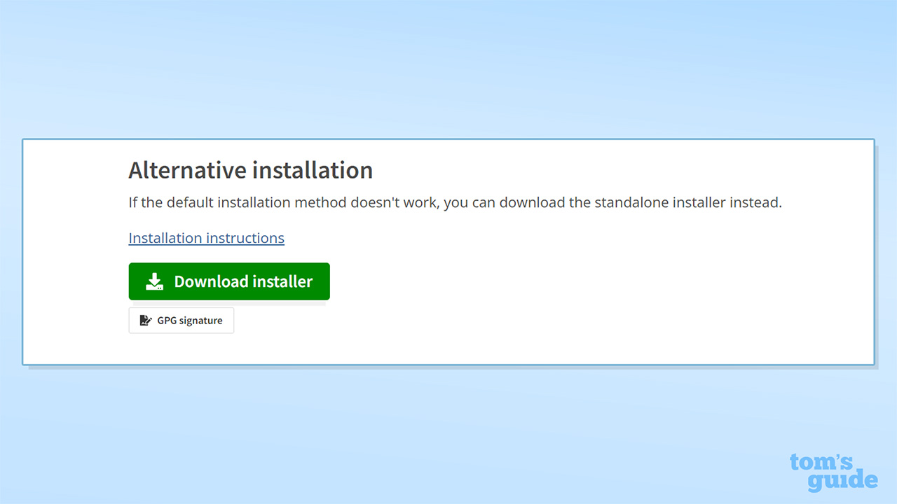 Screenshot of "Alternative installation" section of Mullvad VPN's website