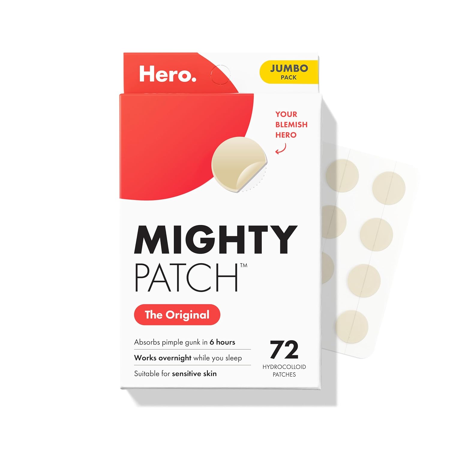 Mighty Patch Original Patch From Hero Cosmetics &ndash; the #1 Hydrocolloid Acne Pimple Patch for Shrinking Zits and Whiteheads in 1 Use; Nighttime Spot Stickers for Face and Skin (72 Count)