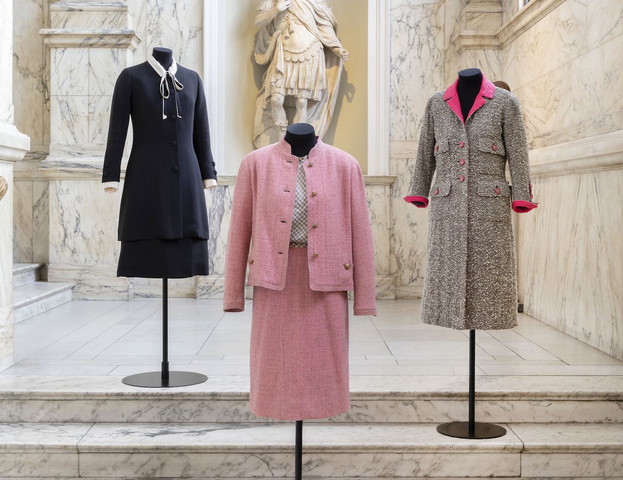 First look at Gabrielle Chanel. Fashion Manifesto at the V&amp;A with mannequins wearing Chanel