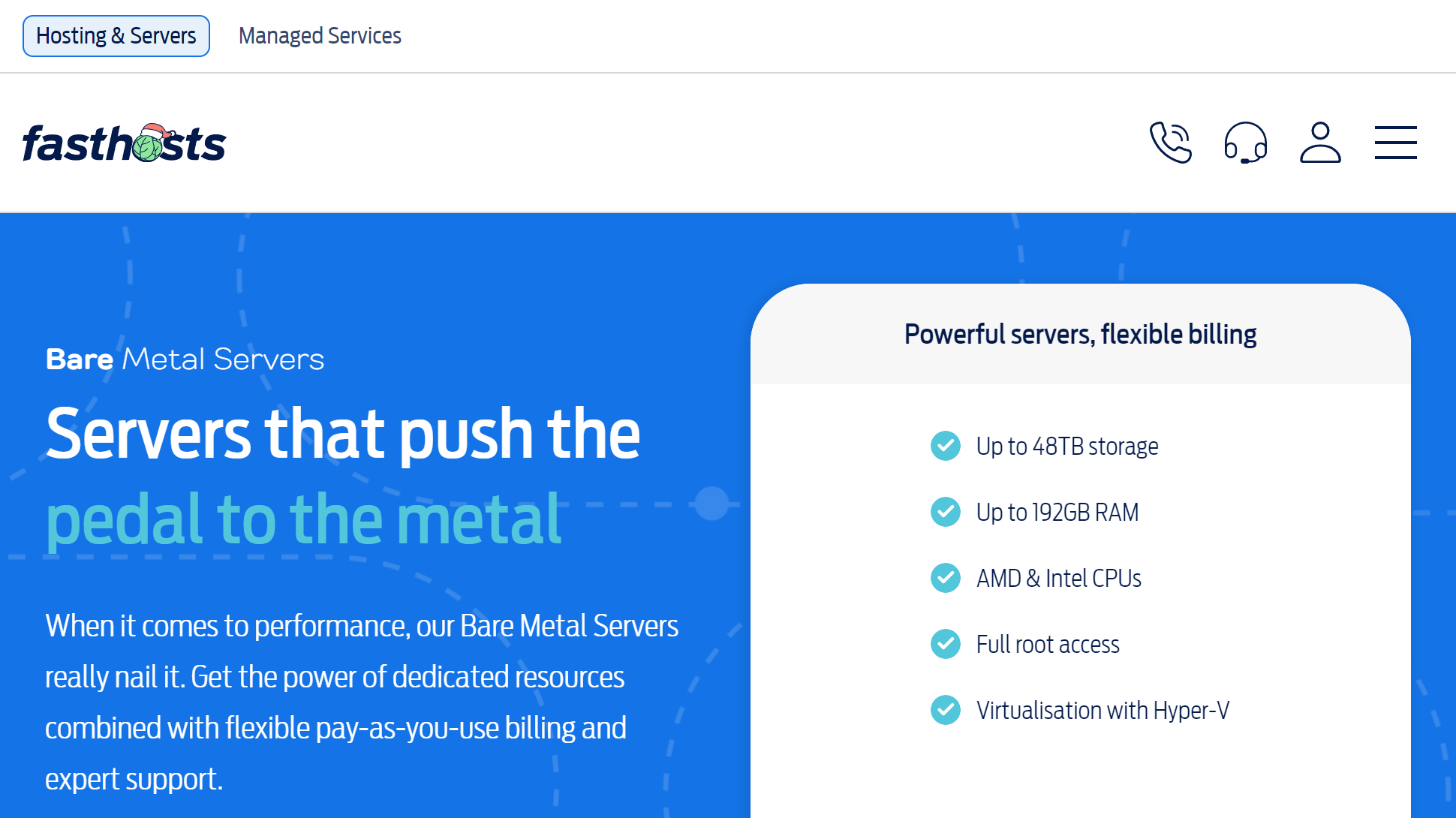 Website screenshot for  Fasthosts Bare Metal Hosting