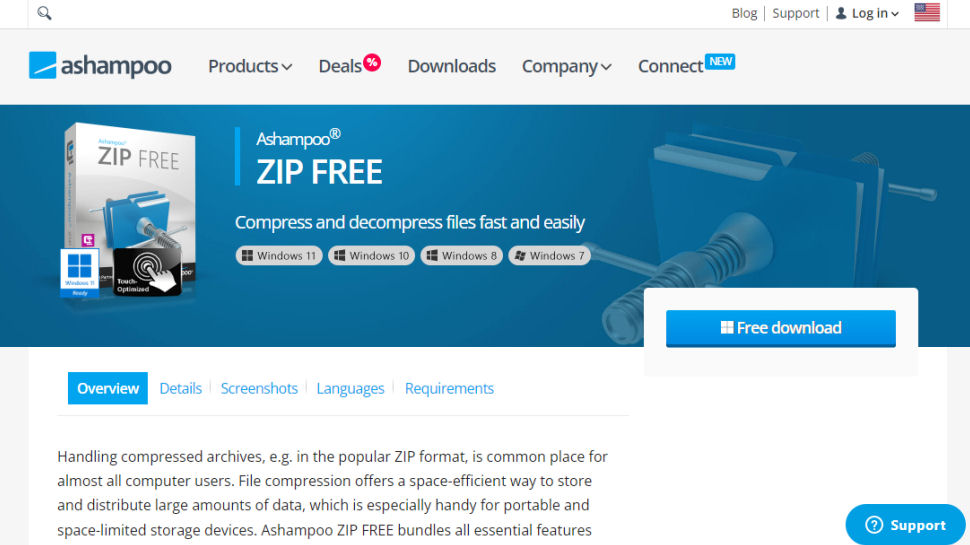 Tangkapan layar situs web untuk Zip Free