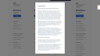 Bluehost's usage policies pop-up on its pricing page