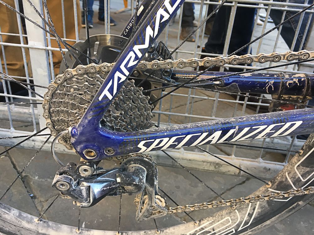 The rear end of Julian Alaphilippe&rsquo;s S-Works Specialized Tarmac