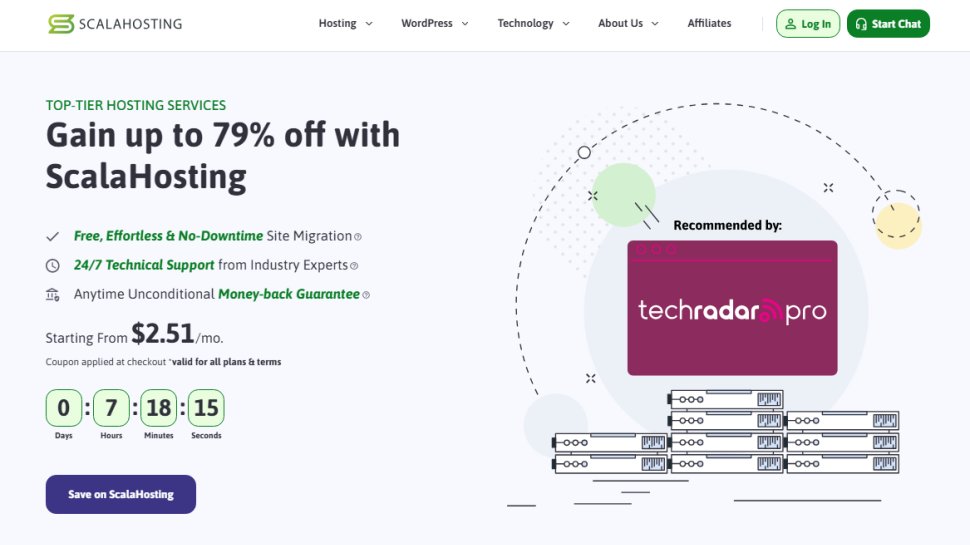 Website screenshot of ScalaHosting (August, 2025)