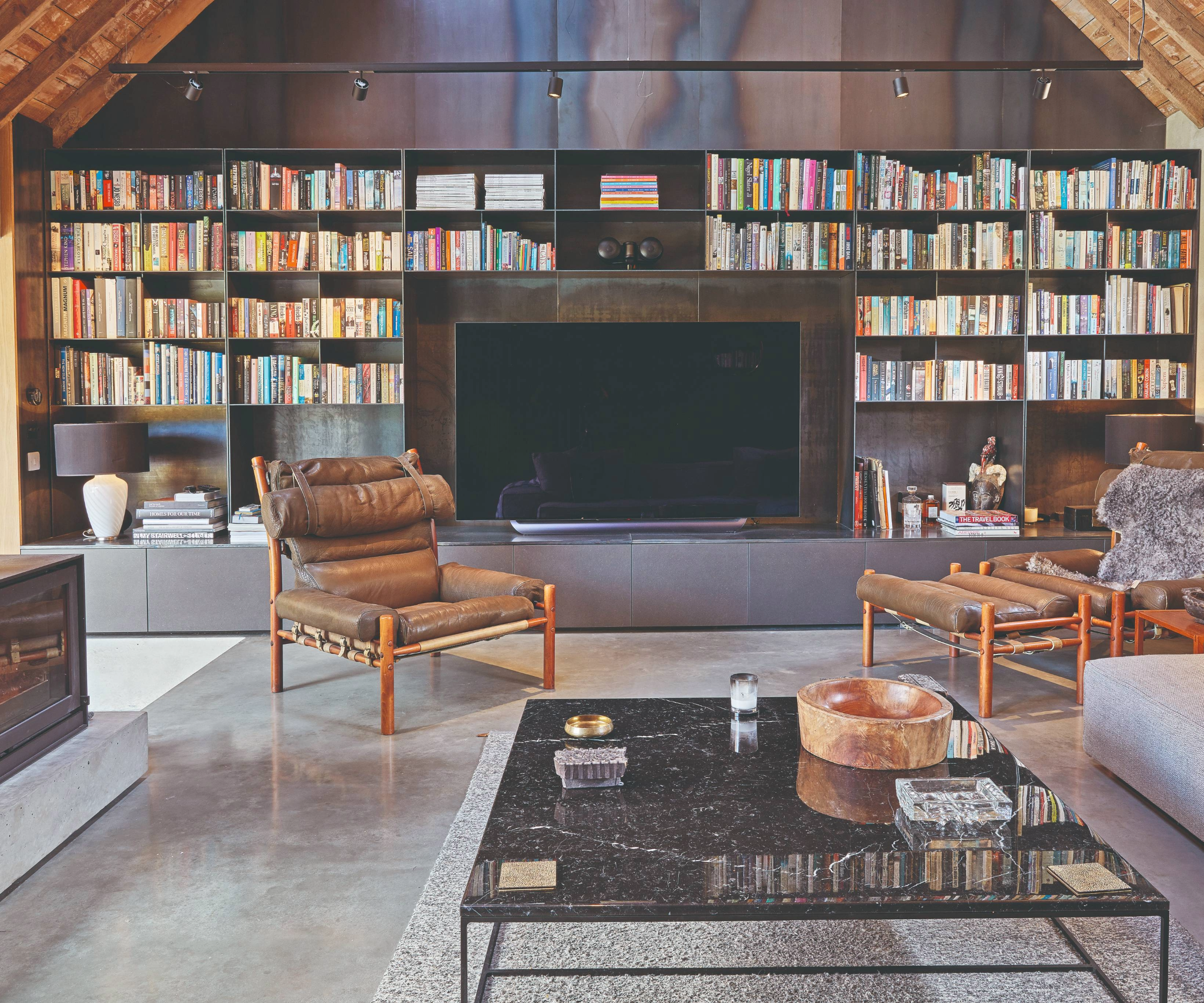 Built in storage idea media wall with bookcase