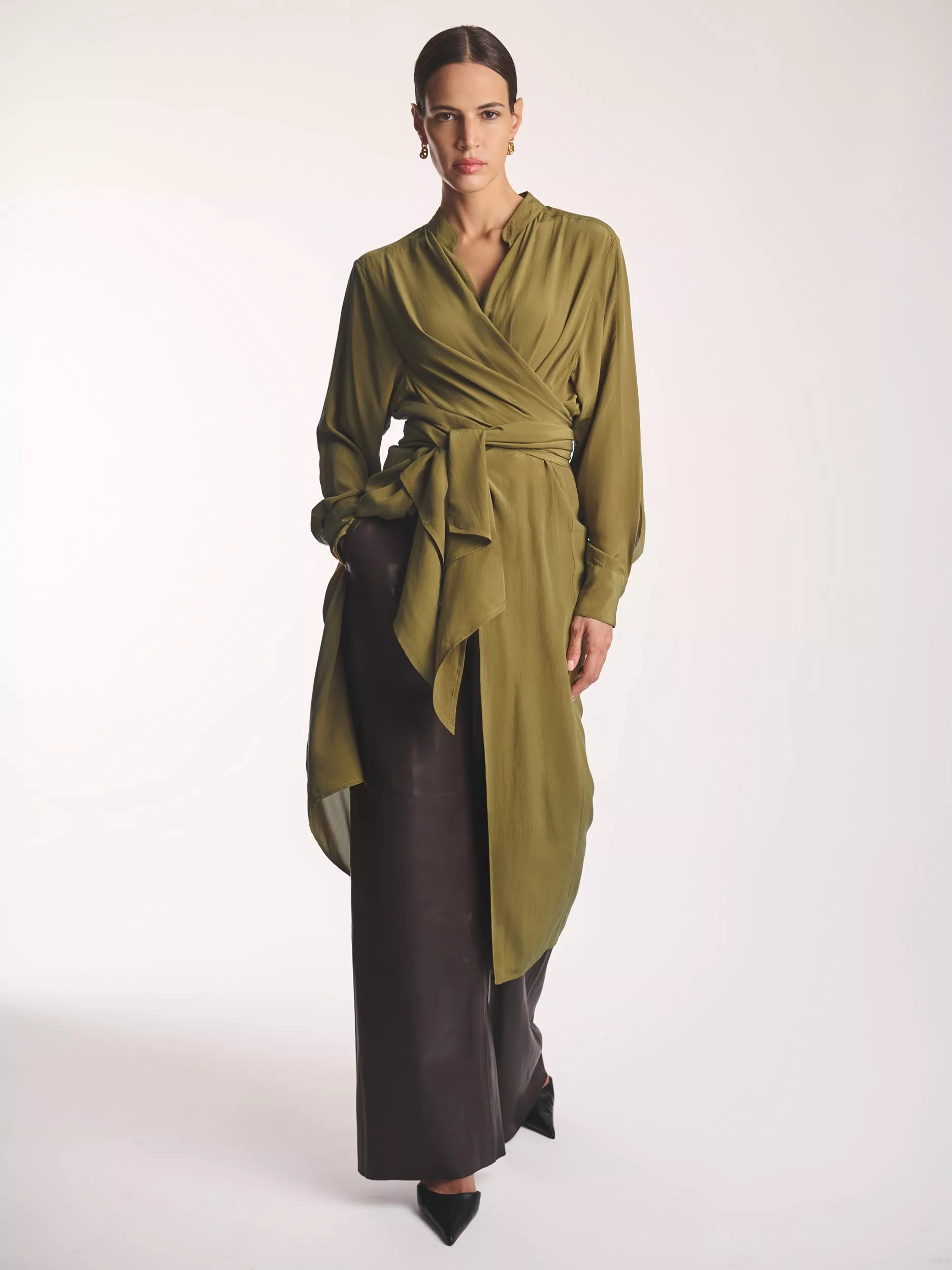 Amanda Wakeley Sophia Airshirt Semi Sheer Pure Silk Long Wrap Shirt